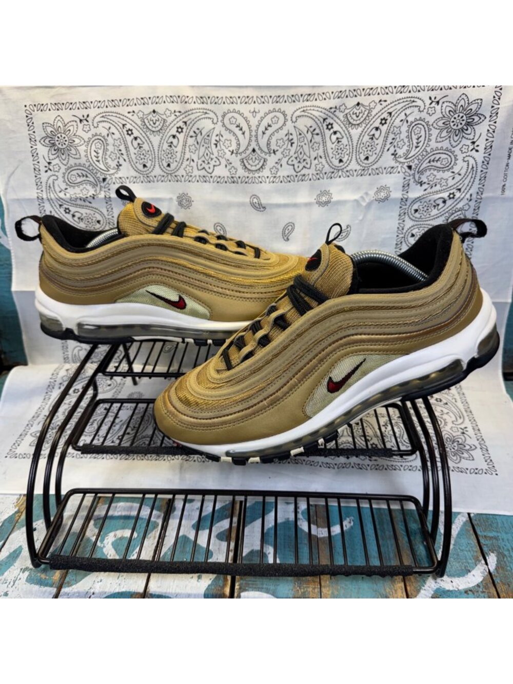 Nike Air Max 97 OG QS Metallic Gold 2017 Shoes Sneakers 884421-700 Mens Sz 9 EUC